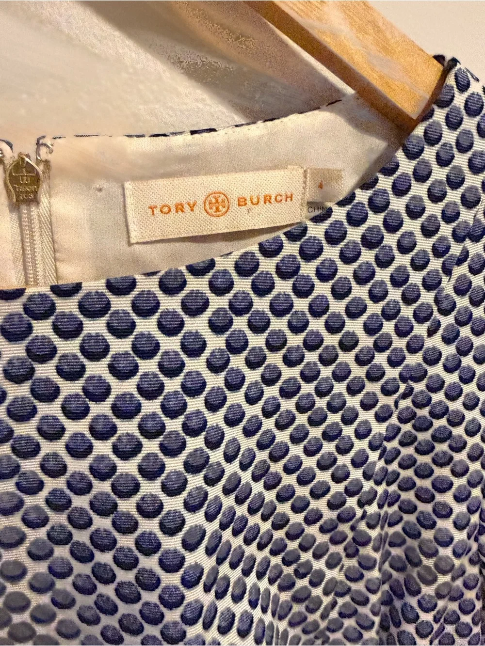 Tory Burch Shania Dress Blue Polka Dot Sz 4 A-Line Work Interview Designer